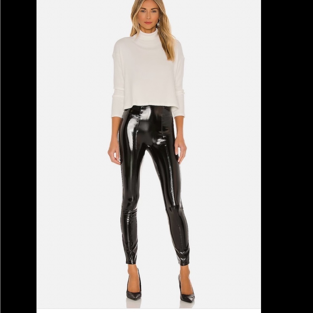 Spanx Faux Patent Leather Leggings in Black Shiny High Rise Ankle